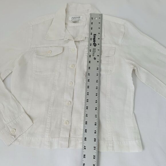 Allison Taylor Shirt Women L 100% Linen White Button Down Pockets Resort Beach - Picture 7 of 8